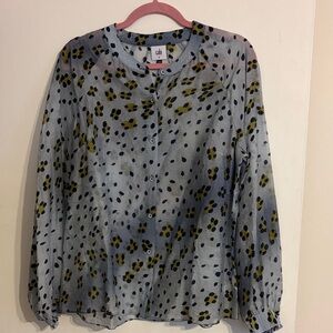 NWOT CAbi Hunter Sheer Button-Up Blouse w/Animal Inspired Print. size M